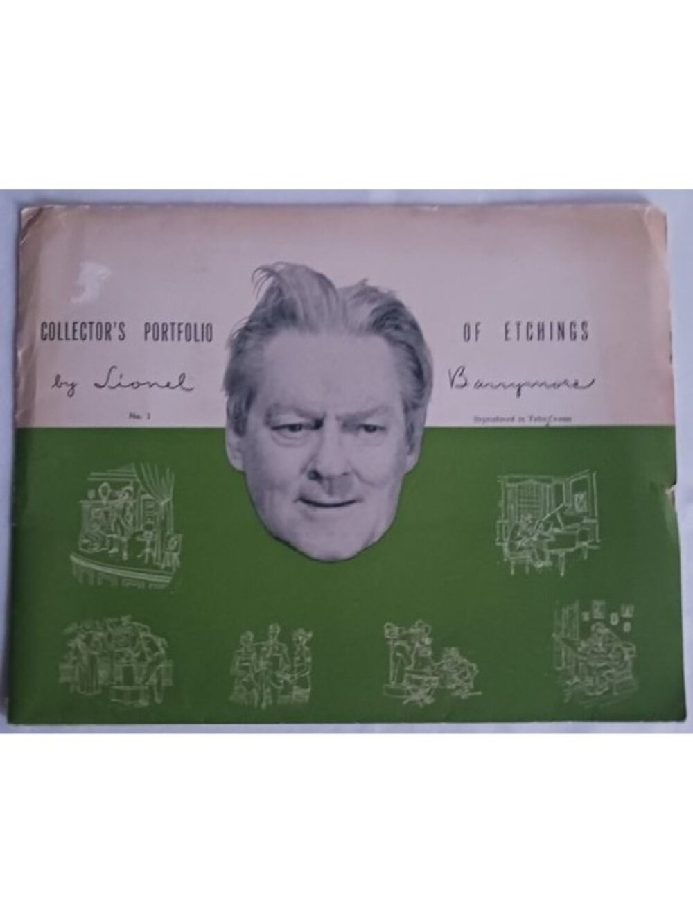 Set of 4 Etchings by Lionel Barrymore Reproduced in Talio-Crome Each= 10.5 x 8"